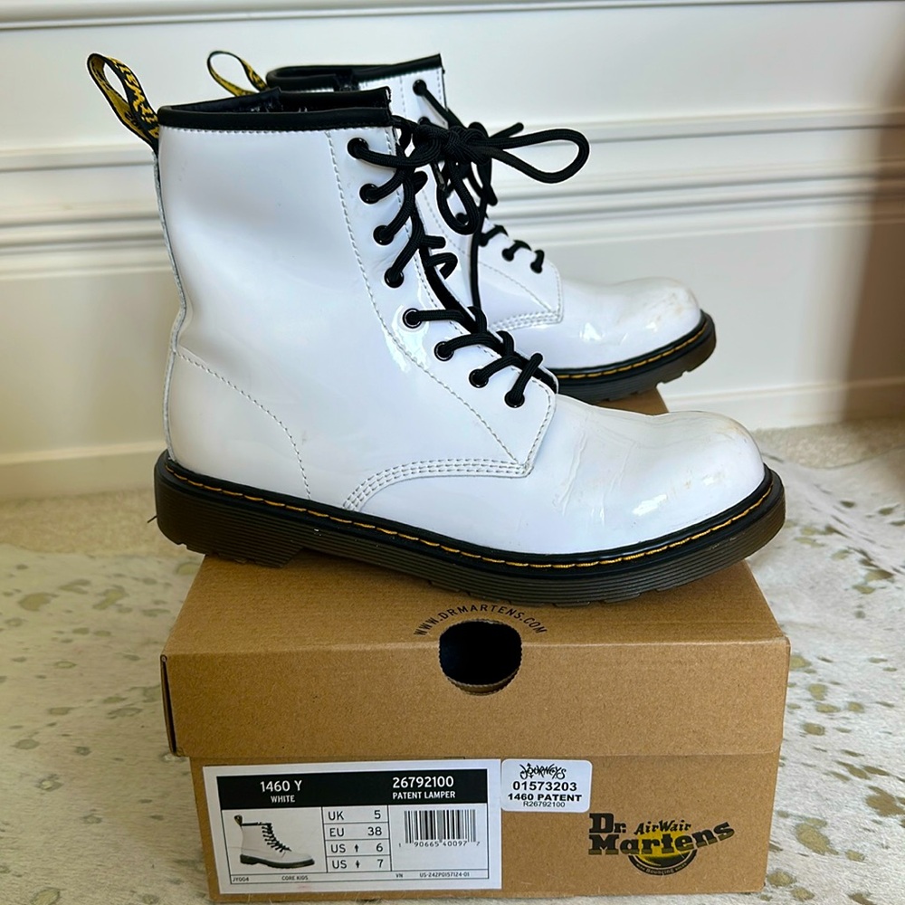 Doc Martens Patent leather white lace up boots